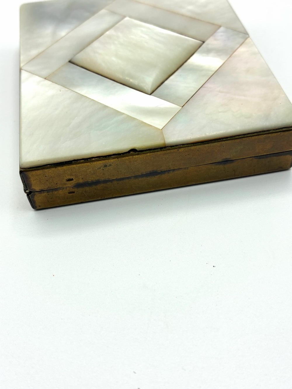 Vintage Mother of Pearl Brass Cigarette Case Compact Art Deco Style - Picture 2 of 11